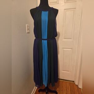 NWT White House Black Market Tricolor Pleated Midi Dress